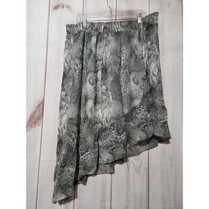 All Worthy Hunter McGrady Snakeskin Print Asymmetrical Ruffle Midi Skirt XL Grey